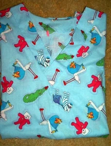 Animals As Hospital Patients Handmade Blue Cotton Scrub Top size Small 30-32 - Picture 1 of 6