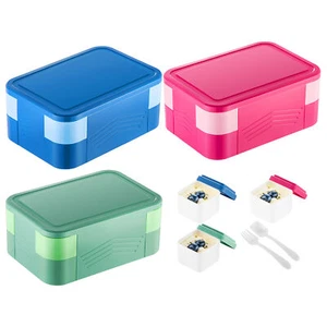 2Layer 6Grids Kids Lunch Box Containers Stack Food Storage Container - Picture 1 of 14