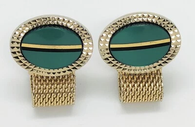 Vintage Hickok USA Gold Tone Green Moonglow Lucite Wrap Around Cufflinks - Image 1 of 4