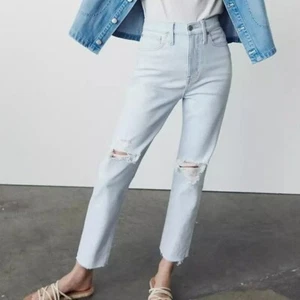 Madewell Mom Jeans High Rise Distressed Knie Raw Saum Light Wash Harman Neu 28 - Bild 1 von 9