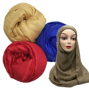 Women's Soft Scarves Head Wrap Ladies Muslim Hijabs Turban Faux Silk Shawls New - Picture 1 of 30