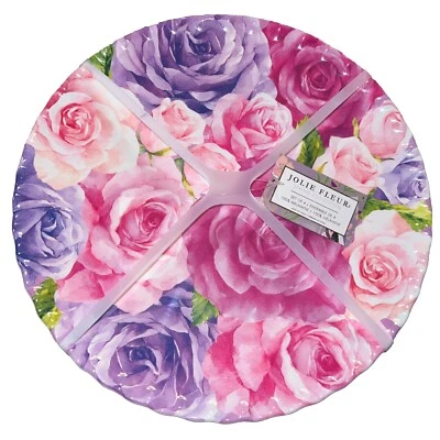 Jolie Fleur Floral Roses 11” Melamine Dinner Plates Set of 4 New - Image 1 of 4