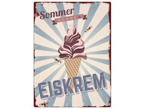 WANDSCHILD METALLSCHILD Blechschild SOMMER SONNE EISKREM Urlaub Meer Strand Eis - Bild 1 von 2