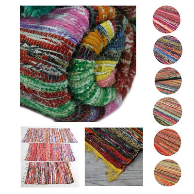 Ethnic Indian Rag Rug 150 x 90 cm  - Luxury Recycled Eco Hippy Mat - Handmade - Image 1 of 4