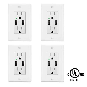 Receptáculo de toma de corriente USB 4PK con 2 enchufes de cargador de pared USB 4.2A UL TR blanco - Imagen 1 de 11