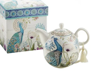 Delton Products Peacock Porcelain Tea for One Set in Gift Box 5.8" - Picture 1 of 1