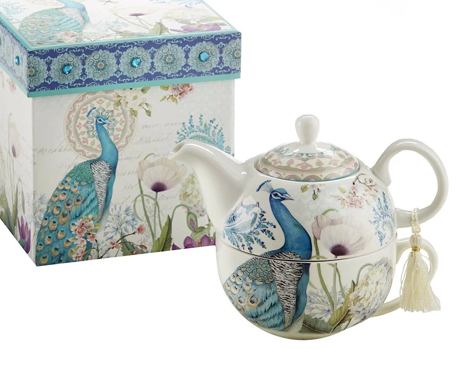 Delton Products Peacock Porcelain Tea for One Set in Gift Box 5.8" - Image 1 of 1