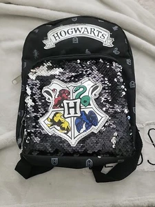 Harry Potter Hogwarts 10” Mini Black Sequined Backpack with Adjustable Straps - Picture 1 of 4