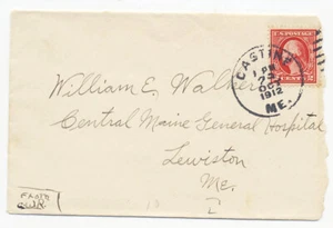 Cubierta de historia postal de Estados Unidos 1912 #406 Castine Maine al hospital Lewiston - Imagen 1 de 3