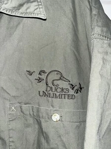 Vintage Long Sleeve Ducks Unlimited Colorblock Army Green And Tan Hunting Shirt - Picture 1 of 4