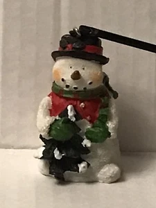 Holiday Dressed Resin Snowman Candle Snuffer 9” Long Black Metal Wand - Picture 1 of 8