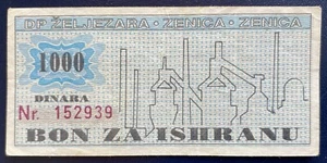 Bosnia, 1000 dinara, voucher from the Zenica ironworks, numeration type (a) - Picture 1 of 3