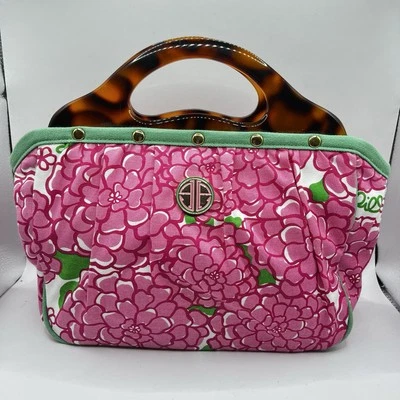 Bolso de Mano Vintage Lilly Pulitzer Mumsie Rosa Blanco Verde Mango de Carey NUEVO Foto 1 de 4