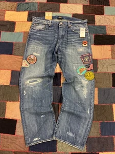Polo Ralph Lauren Vintage klassisch distressed Patchwork blau Jeans 33 x 32 neu mit Etikett $ 298 - Bild 1 von 16