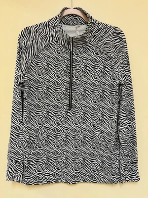 Jersey tejido Lulu B Activewear 1/2 cremallera para mujer S negro blanco estampado animal Foto 1 de 4