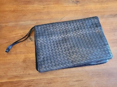 Bottega Veneta Clutch Wristlet Bag Snap Document Case Woven Black Leather - Image 1 of 4
