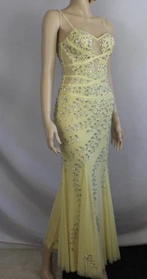 Cache Vintage Y2K Beaded Rhinestone Corset Full Length Gown XXS Butter Yellow - Image 1 of 4