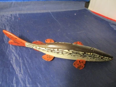 VINTAGE SIGNED KEN FREESE PIKE WEIGHTED ICE SPEARING DECOY FISHING LURE FOLK ART - Image 1 of 4