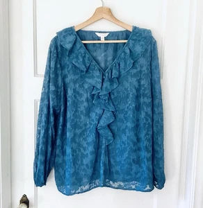 Blusa Top LC Lauren Conrad Ramo Rubor Floral Transparente Volantes XL Cottage Boho - Imagen 1 de 15