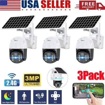 3PCS WiFi6 Solar Battery Powered Wireless Security Camera Sys Outdoor 3MP PTZ US - Image 1 of 4