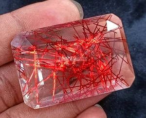 128.95 Ct Natural Red Rutilated Quartz Emerald Cut Genuine Loose Gemstone 5AOF - Picture 1 of 8