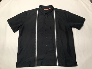 Havanera Shirt Mens 2XL Black Embroidered Panel Button Front Cuban Guayabera - Picture 1 of 9