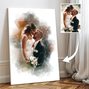 Watercolour Portrait From Photo, Custom Anniversary Gift, Framed Print Canvas - Picture 1 of 9