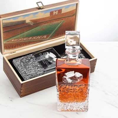 College Football Stadium – Engrave Sports Team Decanter in Rustic Wood Box - Image 1 of 4