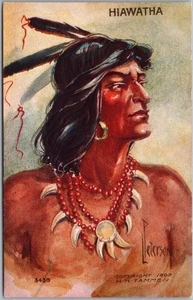 Vintage 1909 Indian Embossed Postcard "HIAWATHA" Artist-Signed PETERSON / Tammen - Picture 1 of 2
