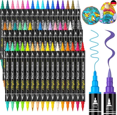 MARKE SAKEYR Acrylstifte für Steine Bemalen Wasserfest, 50 Farben Pinsel & Fein