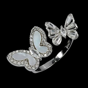 925 Sterling Silver Ring Mother Of Pearl Natural Butterfly Jewelry Size 8 - Picture 1 of 14
