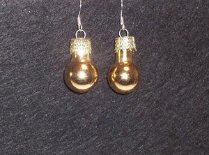 Shiny Gold Petite Mini Glass Ball Ornament Earrings Christmas Holiday Party - Picture 1 of 2