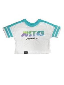 Justice Girls J-Sport Active White T-Shirt Tee Shirt Sequin Logo - Picture 1 of 2