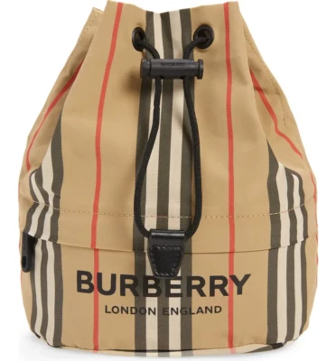 Burberry Icon Stripe ECONYL® Nylon Drawcord Pouch ~NWT~ Beige 100% Authentic - Image 1 of 4