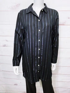 Victoria's Secret Damen Pyjama Shirt Tunika Gr. L schwarz gestreift langarm - Bild 1 von 8