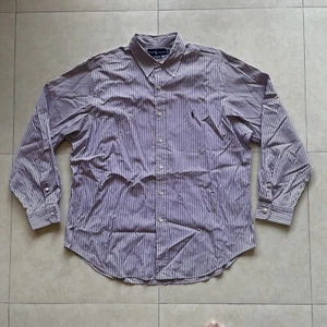 Polo Ralph Lauren Mens Sz 17 34/35 Dress Shirt Long Sleeve Purple White Stripes  - Picture 1 of 4