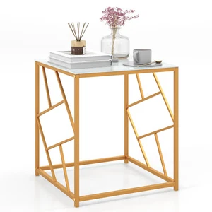 19.5" Square End Table Sofa Side Table Coffee Table w/ Tempered Glass Top - Picture 1 of 8