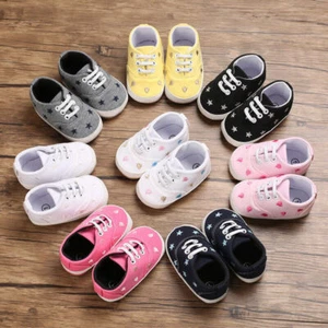 Infant Baby Canvas Shoes Soft Sole Toddler Lace Up Newborn First Walkers Shoes - Picture 1 of 14