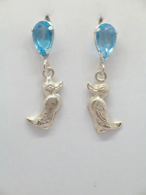 Orecchini bimba in ARGENTO 925 con Pietra azzurra e papero - imitaz. acquamarina - Immagine 1 di 4