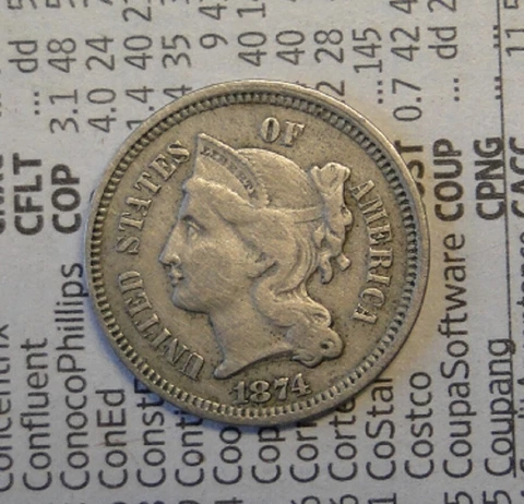 1874 THREE CENT NICKEL CORONET HEAD COIN LOWER MINTAGE DATE Cover
