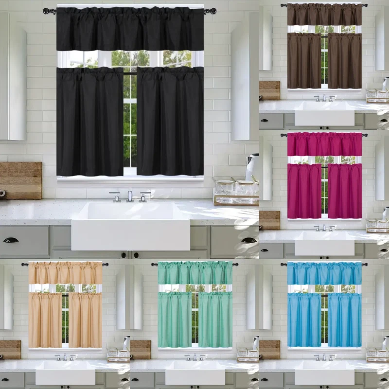 JUEGO DE 3 PIEZAS COCINA PEQUEÑOS PANELES CENEFA FORRADA VENTANA CORTINA GEOMÉTRICA IMPRESA NUEVO Foto 1 de 1