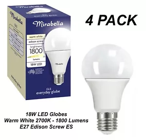 4 x 18W LED Light Globes Bulbs Lamps Warm White 2700K E27 Screw ES - 1800Lm - Picture 1 of 7