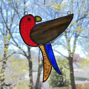 Vintage 70's Handmade Stained Glass  ~ Bird With Slag Glass ~ Window Sun Catcher - Picture 1 of 3