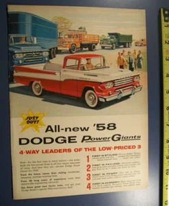 Pubblicità camion Dodge Sweptside 100 mid-size-mag 1958 - "Appena uscito!" - Foto 1 di 1