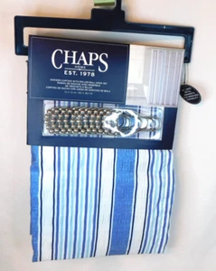 NEW Chaps Home Shower Curtain w/Roller Ball Hooks 72" x 72" Blue & White Stripe - Picture 1 of 4