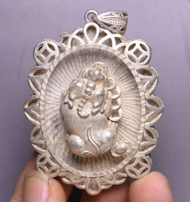 6.5CM Antiguo Chino Miao Milver Animal Dragón Pixiu Bestia Moneda Tarjeta Amuleto Colgante Foto 1 de 4