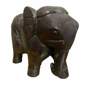 Handgefertigte Elefantenstatue aus Holz handgeschnitzt dunkles Holzdekor asiatischer Goldakzent - Bild 1 von 14