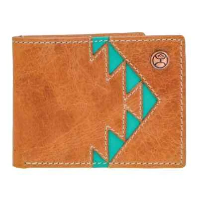 HOOEY TONKAWA FRONT POCKET BIFOLD WALLET TAN W/TURQUOISE AZTEC HFBF006-TNTQ - Image 1 of 3
