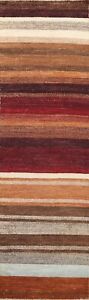 Modern Striped Gabbeh Kashkoli Runner Rug Oriental Hand-knotted 2' 6" x 9' 10"