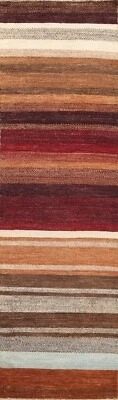 Modern Striped Gabbeh Kashkoli Runner Rug Oriental Hand-knotted 2' 6" x 9' 10" - Image 1 of 4
